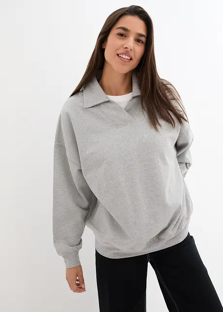 Sweatshirt mit V-Ausschnitt und Polokragen, bonprix