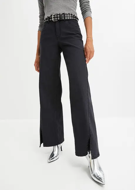 Wide Leg Jeans High Waist, Schlitzdetail, bonprix