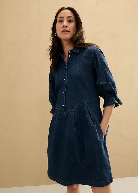 Robe courte et trapèze en jean, manches bouffantes 3/4, bonprix