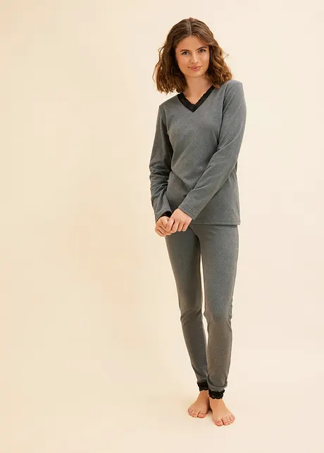 Thermo Pyjama mit Leggings und Spitze, bonprix