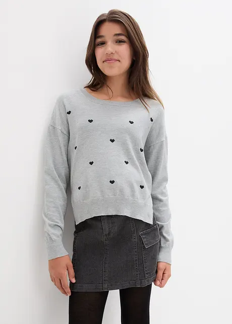 Pull en maille pour fille avec broderie cœur, bonprix