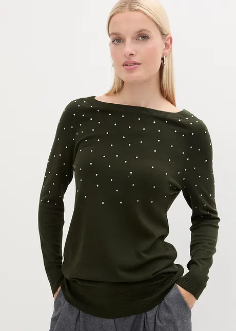 Long-Pullover mit Glitzersteinen, bonprix