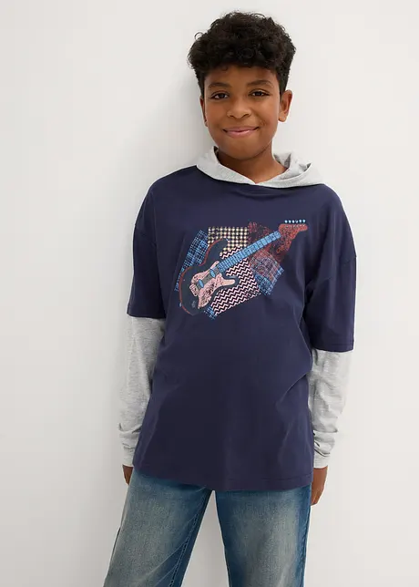 T-shirt 2en1 garçon, manches longues et capuche, bonprix