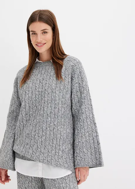 Oversize-Pullover mit Zopfmuster, bonprix