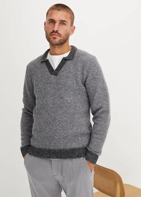 Grobstrick-Pullover mit V-Kragen, bonprix