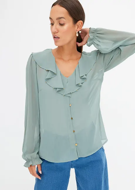 Bluse mit Volants und Perlen, bonprix