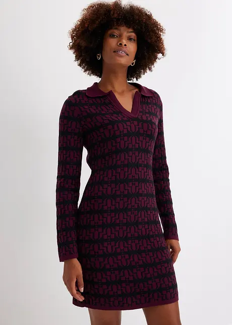 Jacquard-Strickkleid mit Kragen, bonprix