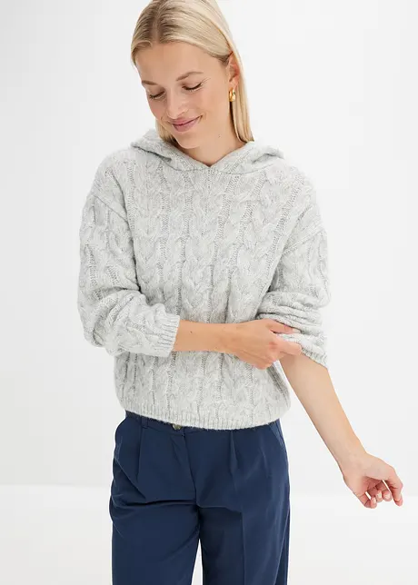 Pull en maille avec motif torsadé et capuche, bonprix