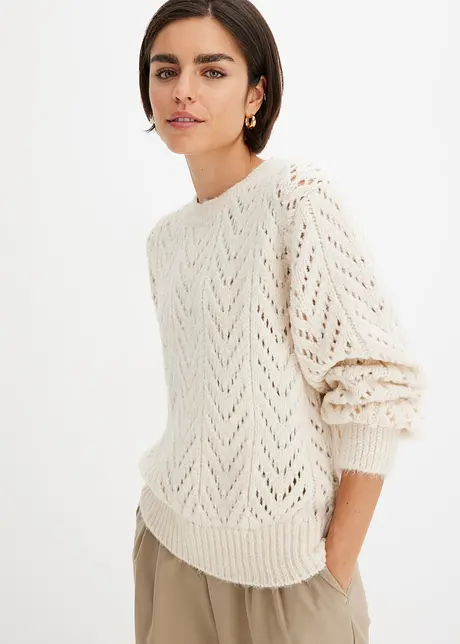 Flauschpullover mit Lochmuster, bonprix