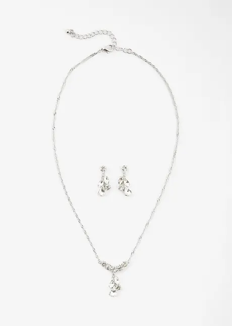 Parure collier et boucles d'oreille (3 pces) sertie de strass en cristal de verre, bonprix