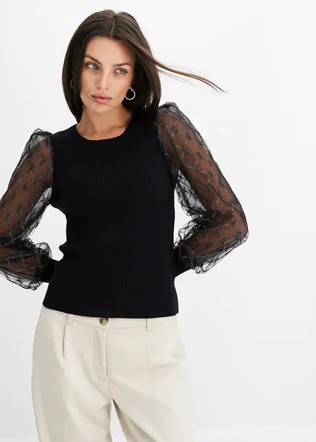 Pullover mit transparenten Ärmeln, bonprix