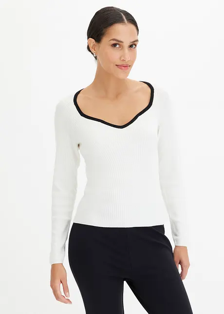 Pull en fine maille à passepoil contrastant, bonprix