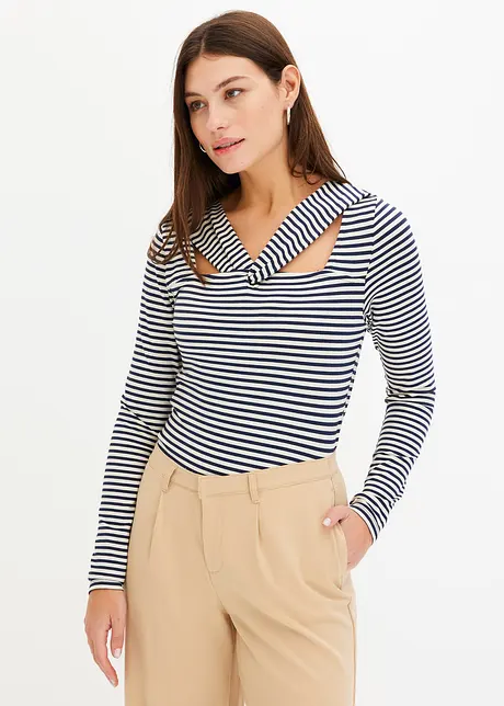 T-shirt manches longues avec détail sur le décolleté, bonprix