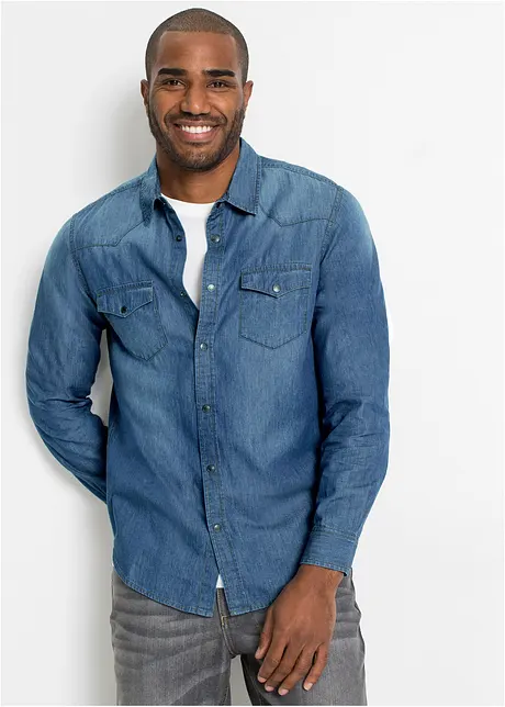 Jeanshemd aus reiner Baumwolle in Slim Fit, Langarm, bonprix