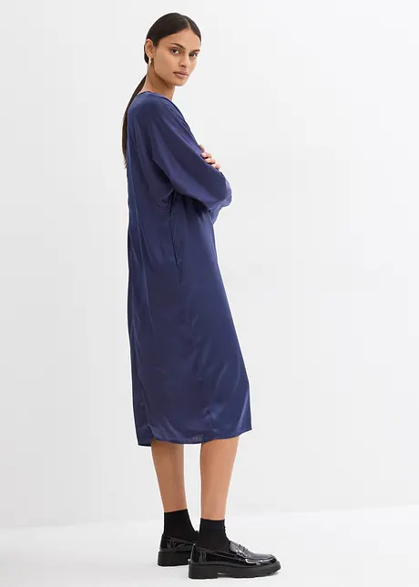 Robe midi à manches chauve-souris en satin fluide, bonprix