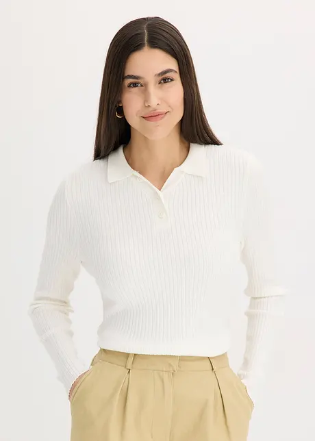 Ripp-Strickpullover mit Polokragen, bonprix