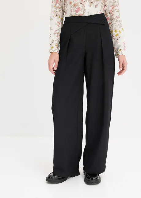Pantalon à pinces aspect lin avec empiècement taille croisé, bonprix
