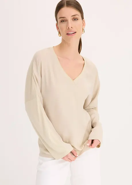 T-shirt à manches chauve-souris, empiècement en satin, bonprix