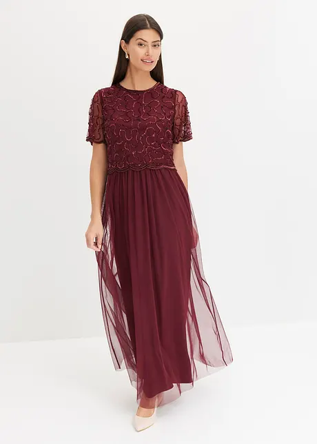 Robe longue en tulle fin à broderie pailletée, bonprix