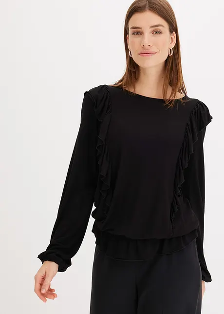 Blouse volantée en jersey, bonprix