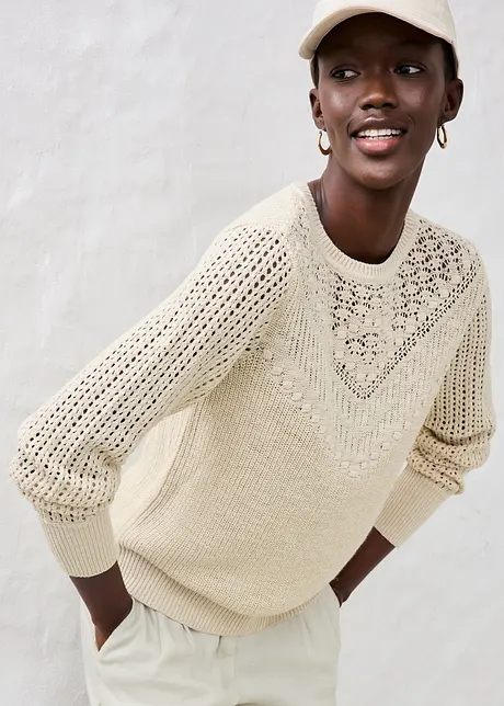 Pull ajouré en coton et lin, bonprix
