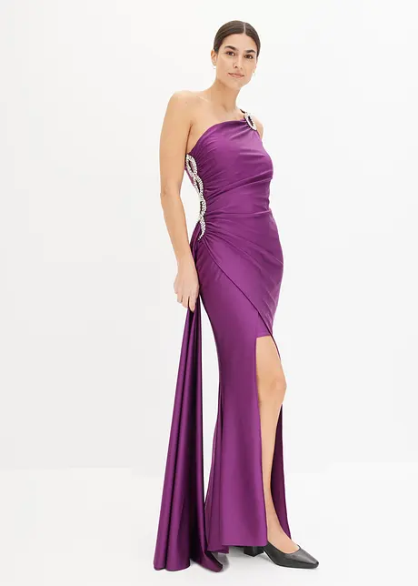 Robe longue avec fronces et applications de strass, bonprix