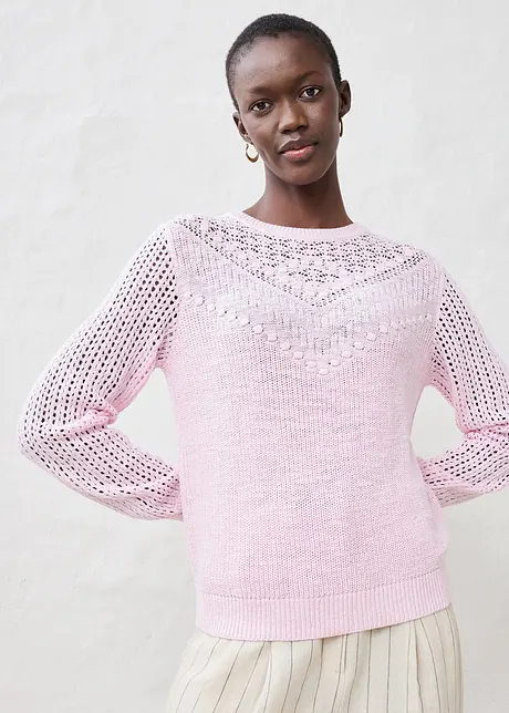 Pull ajouré en coton et lin, bonprix