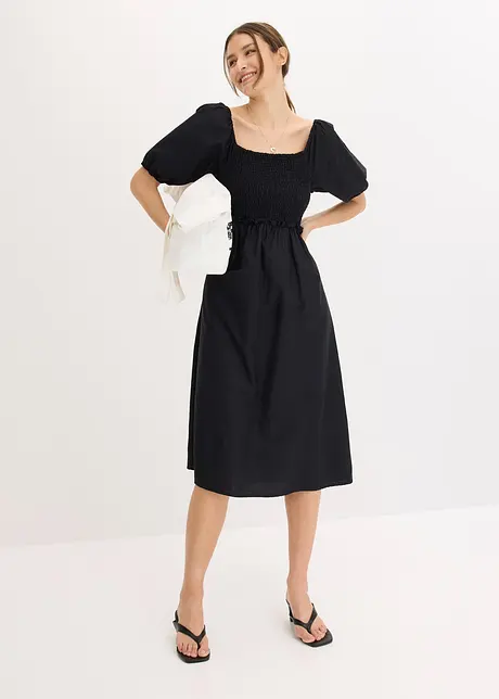 Midikleid mit Puffärmeln und Smoke-Detail, bonprix