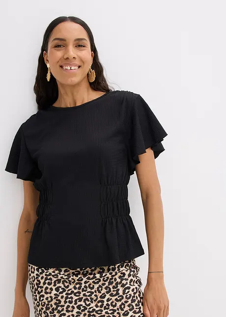 T-shirt en jersey crêpe avec smocks, bonprix