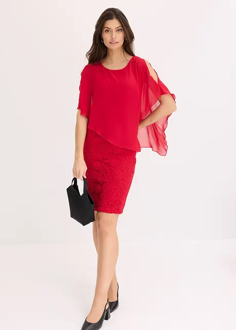 Spitzenkleid mit Überwurf aus feinem Chiffon, bonprix