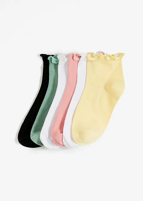 Lot de 6 paires de chaussettes basses à bord volanté, bonprix