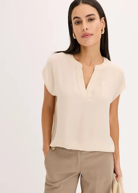 Blouse manches courtes en satin avec épaules descendues, bonprix