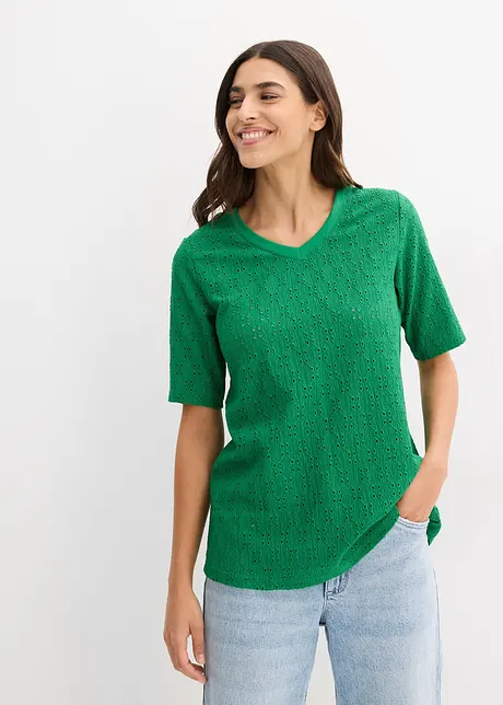 T-shirt en crêpe avec broderies anglaises, bonprix