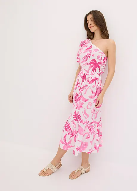 bedrucktes One-Shoulder-Kleid aus strukturierter Viskose, bonprix