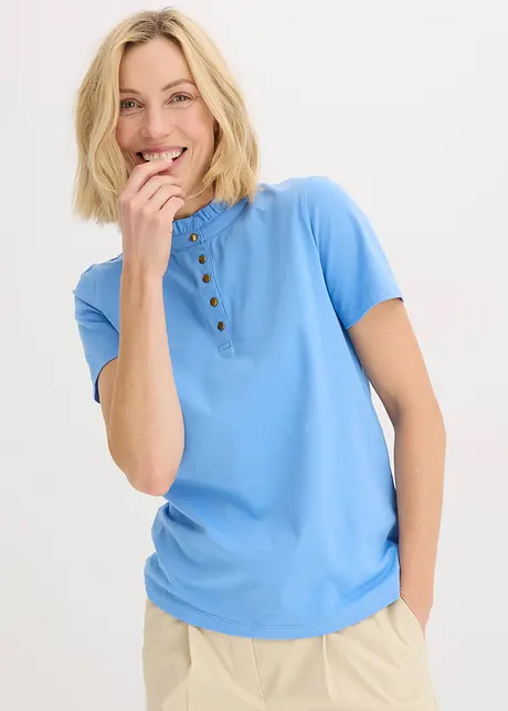 Top en coton à col volanté, bonprix