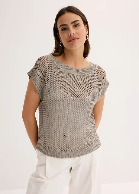 Ajour Pullover aus glänzendem Bändchengarn, bonprix