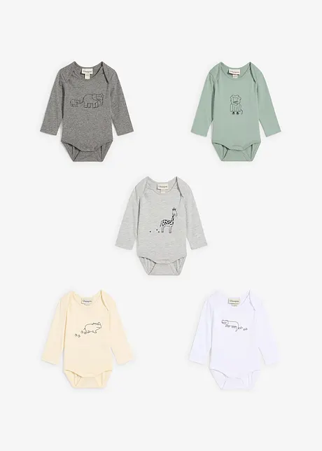 Lot de 5 bodies bébé manches longues, bonprix