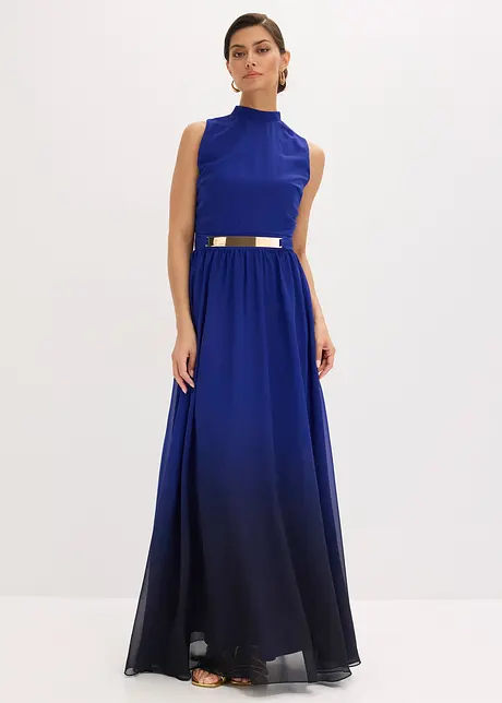 Robe longue en crêpe à col montant et empiècement taille, bonprix