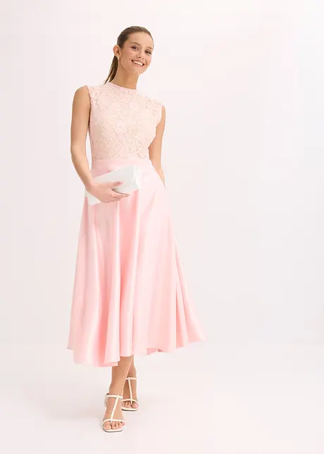 Robe midi en satin brillant avec haut en dentelle, bonprix