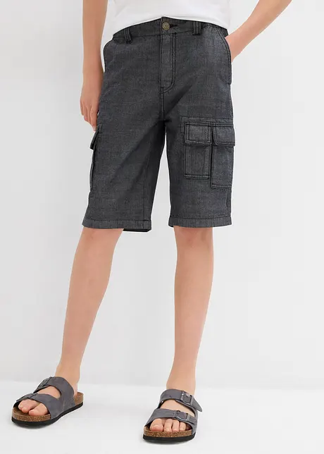 Short cargo long en chambray, Regular, bonprix