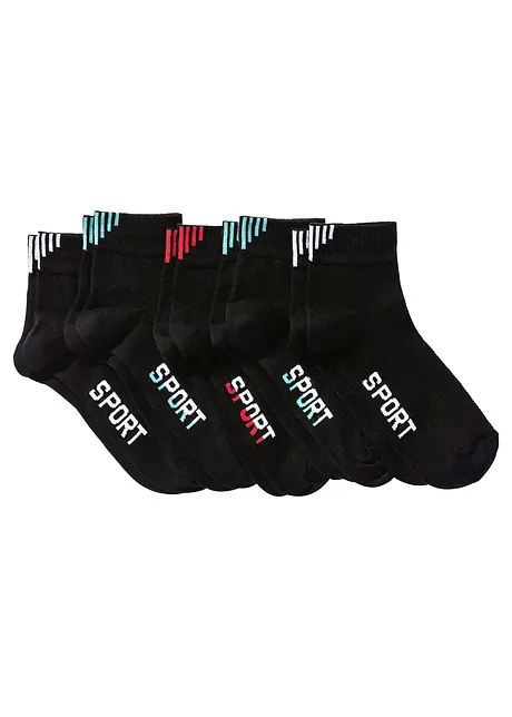 Lot de 5 paires de socquettes de sport avec inscription, bonprix