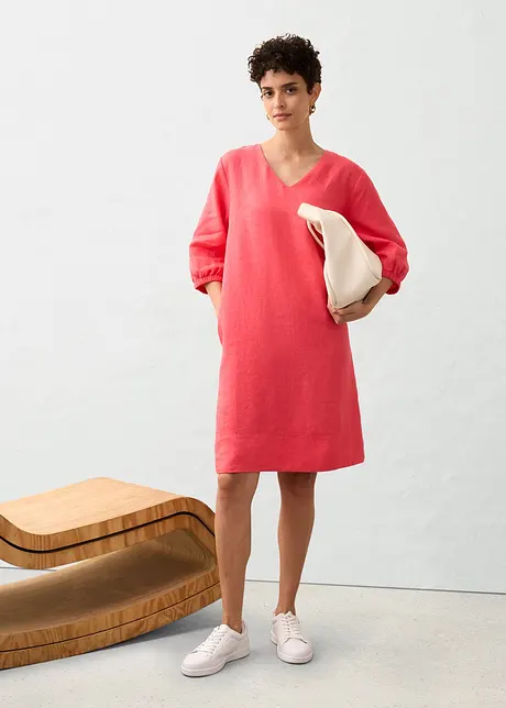 Robe 100 % lin, manches 3/4, bonprix