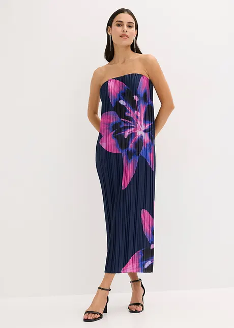 Bandeau-Kleid aus glänzendem Satin mit Plisse, bonprix