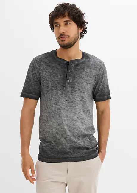 T-shirt col tunisien en 100% coton, aspect délavé, bonprix