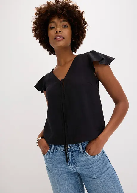 Bluse mit Volantärmeln in Glanzoptik, bonprix