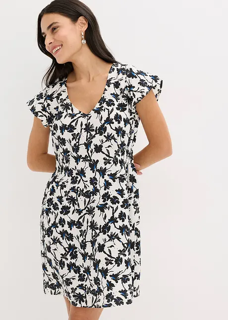 Kleid mit Flügelärmeln aus strukturiertem Material, bonprix