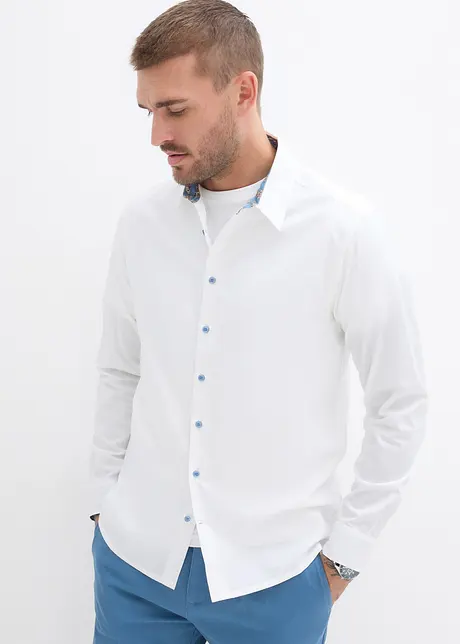Business-Hemd mit Kontrastdetails aus reiner Baumwolle, Regular Fit, bonprix