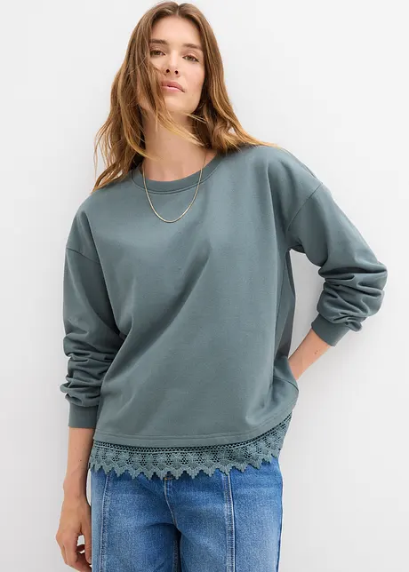 Sweat à empiècement en dentelle, bonprix