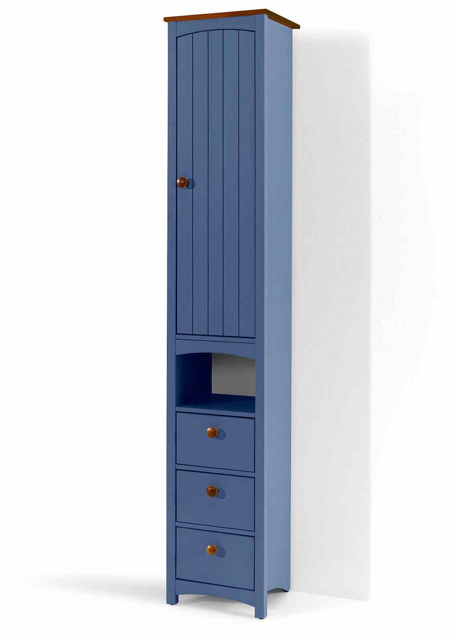 Platzsparender schmaler Badezimmer Hochschrank "Paula" - blau, schmal