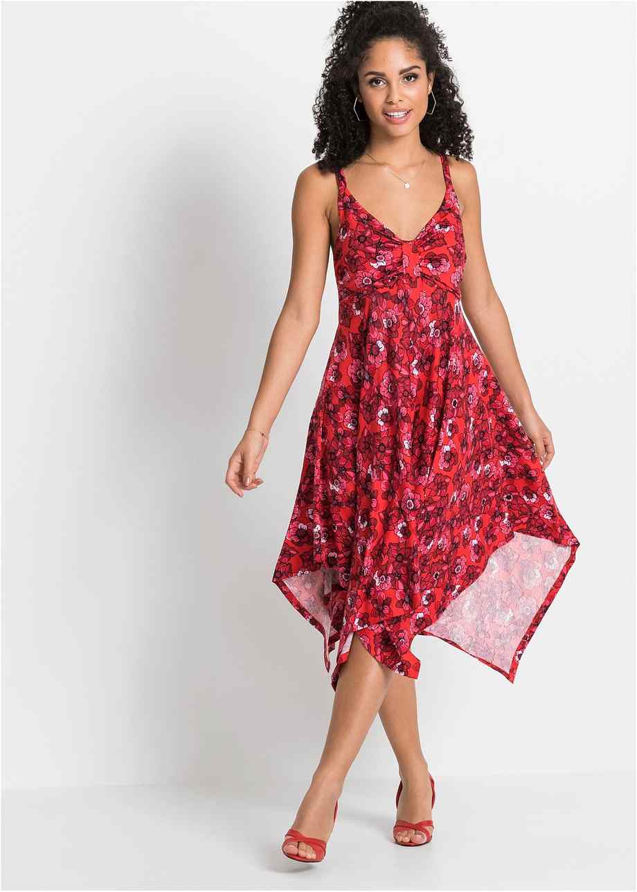 Robe midi à base asymétrique rouge à fleurs BODYFLIRT fr.bonprix.ch